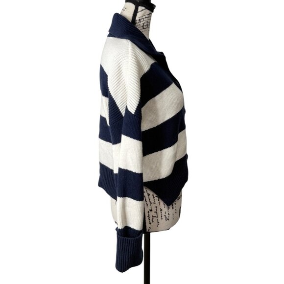Abercrombie & Fitch Collared Cardigan Blue White Striped Ribbed Womens Size S - Picture 2 of 8